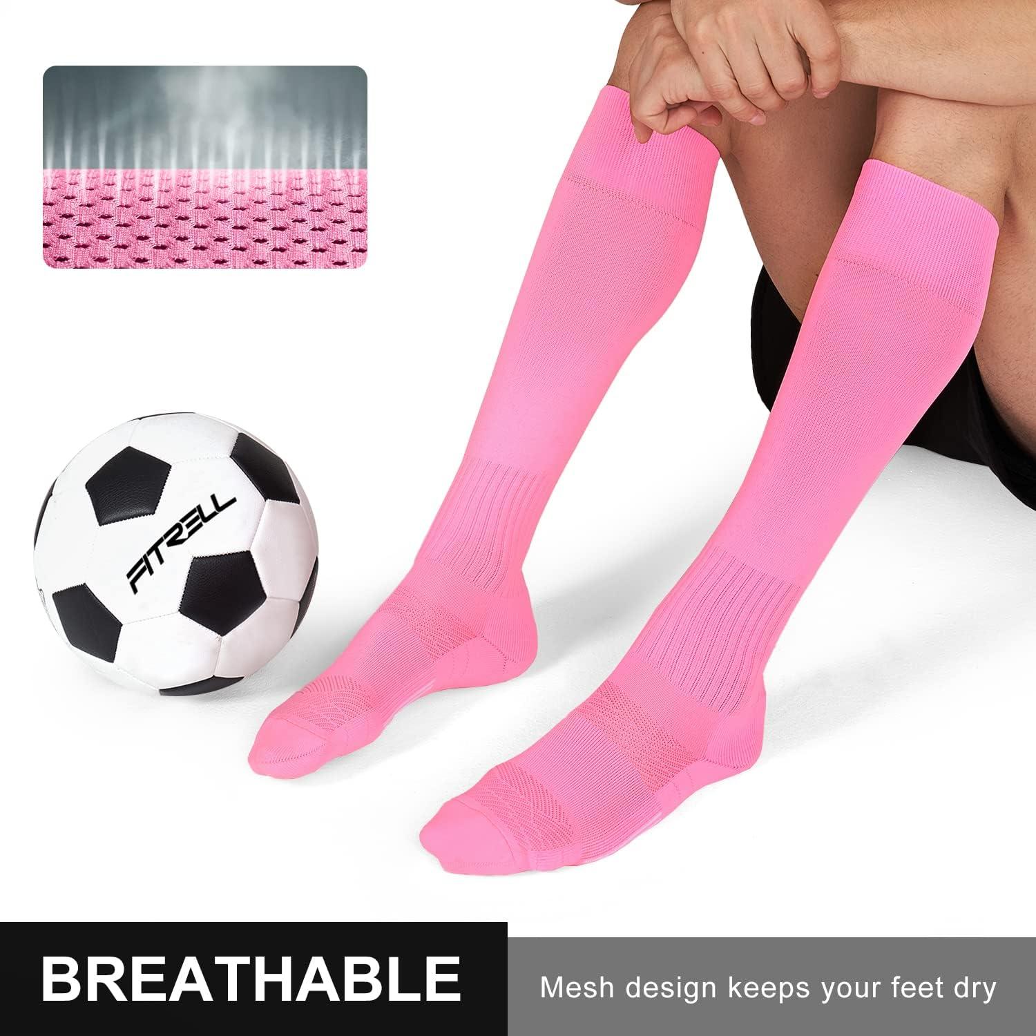 imageFITRELL 23 Pack Soccer Socks Baseball Softball For Youth Kids Boys Girls OverTheCalf Football Socks for Adult Men WomenPink2