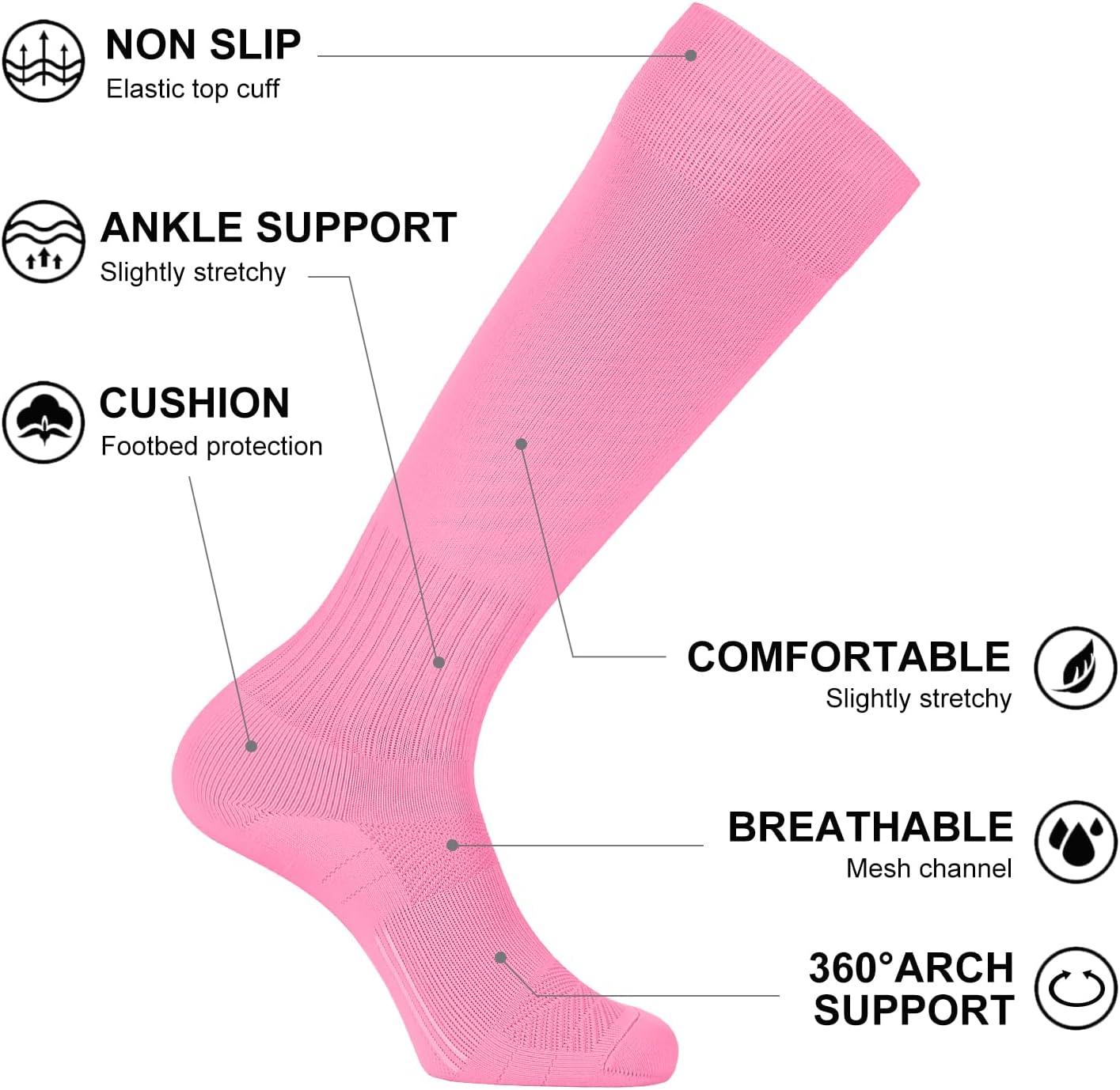 imageFITRELL 23 Pack Soccer Socks Baseball Softball For Youth Kids Boys Girls OverTheCalf Football Socks for Adult Men WomenPink2