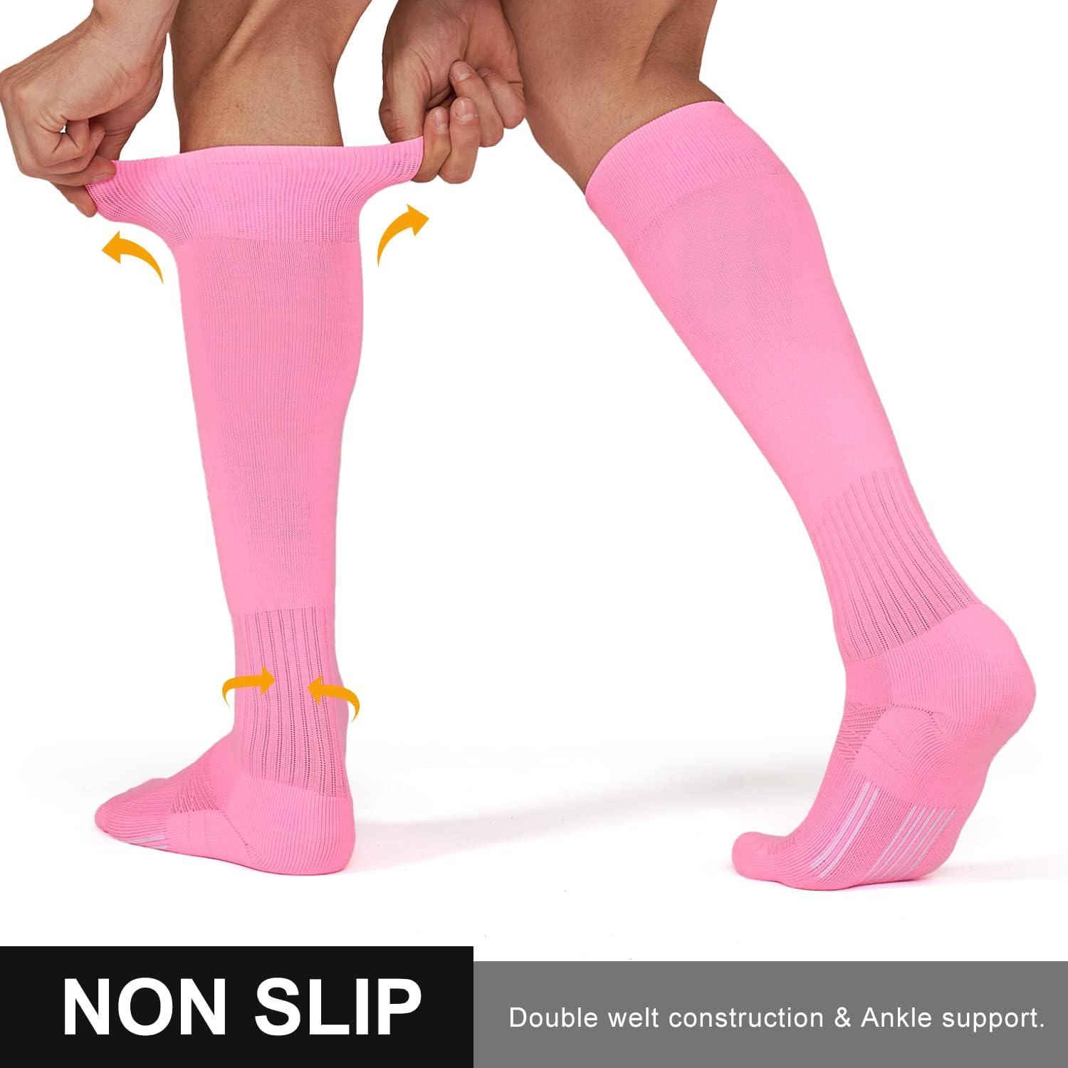 imageFITRELL 23 Pack Soccer Socks Baseball Softball For Youth Kids Boys Girls OverTheCalf Football Socks for Adult Men WomenPink2