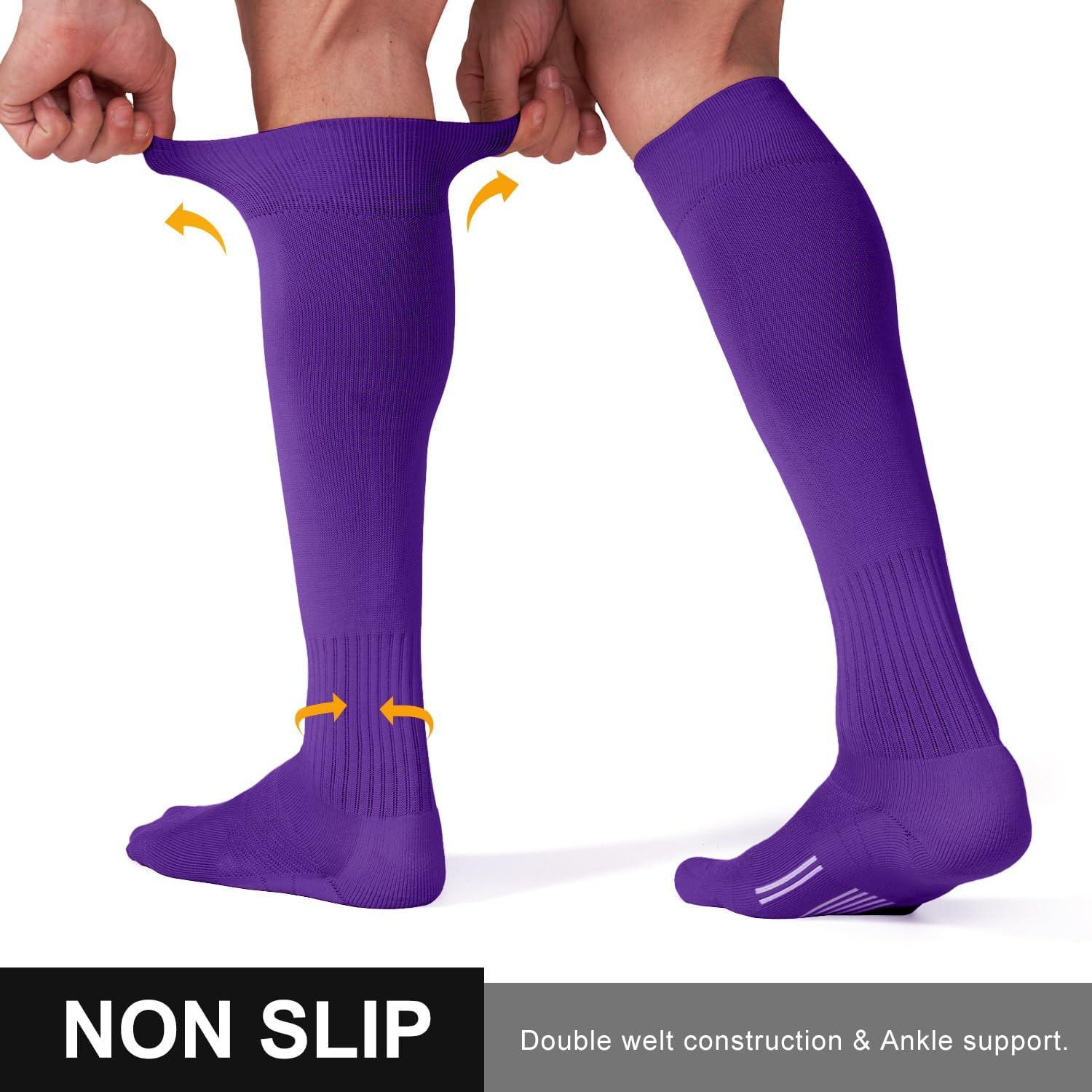 imageFITRELL 23 Pack Soccer Socks Baseball Softball For Youth Kids Boys Girls OverTheCalf Football Socks for Adult Men WomenPurple2