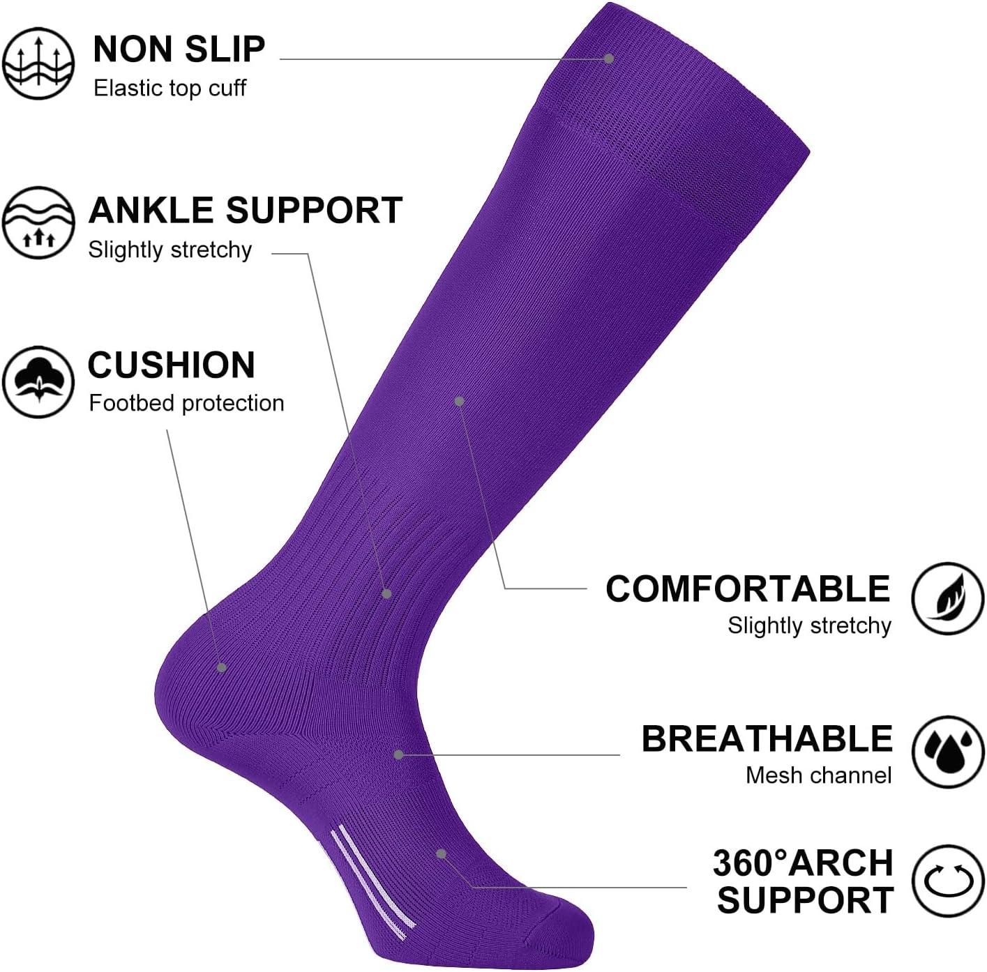 imageFITRELL 23 Pack Soccer Socks Baseball Softball For Youth Kids Boys Girls OverTheCalf Football Socks for Adult Men WomenPurple2