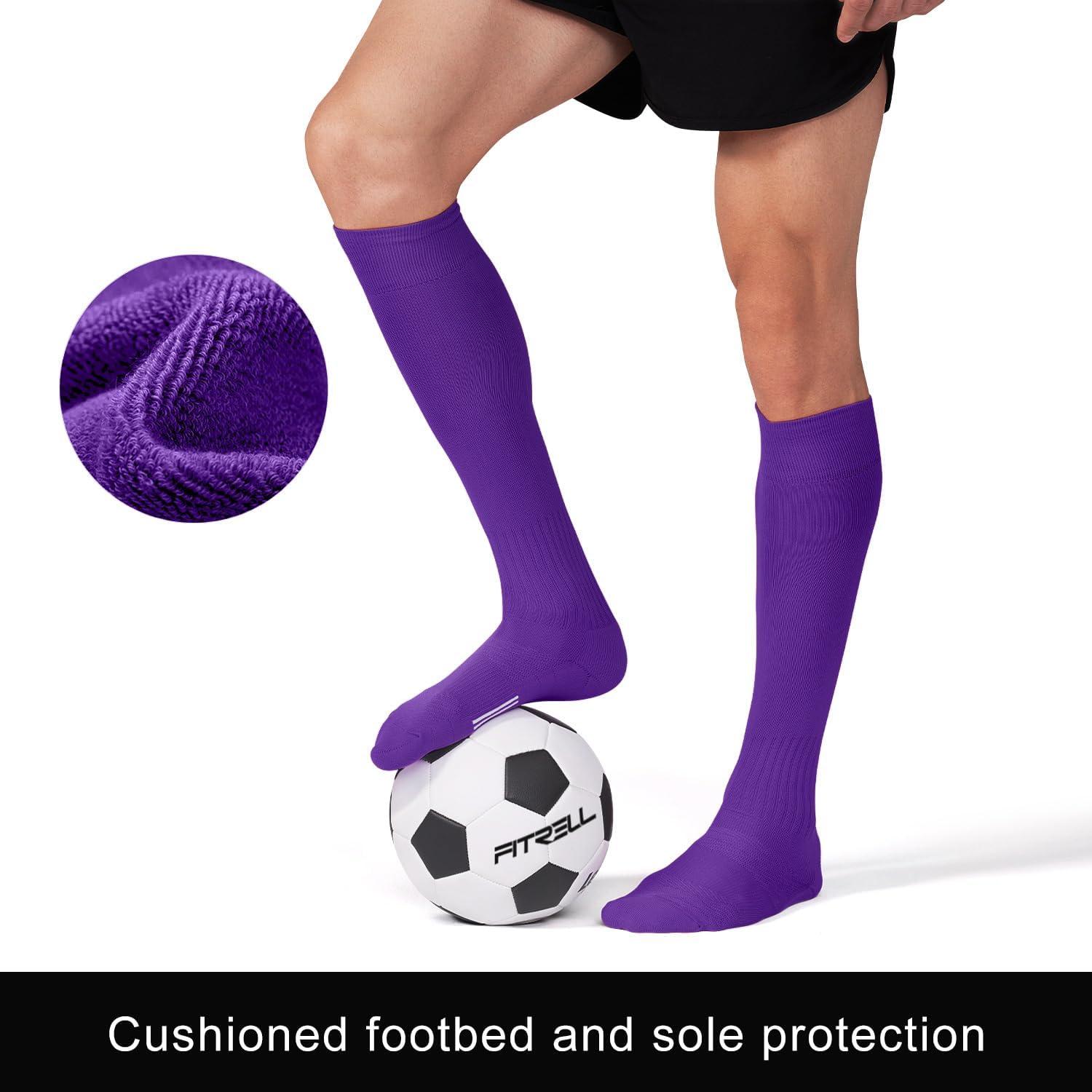 imageFITRELL 23 Pack Soccer Socks Baseball Softball For Youth Kids Boys Girls OverTheCalf Football Socks for Adult Men WomenPurple2