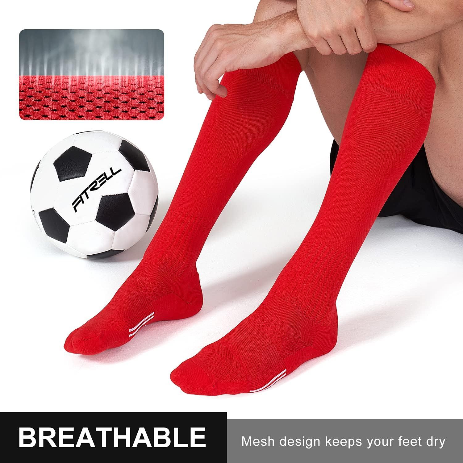 imageFITRELL 23 Pack Soccer Socks Baseball Softball For Youth Kids Boys Girls OverTheCalf Football Socks for Adult Men WomenRed2