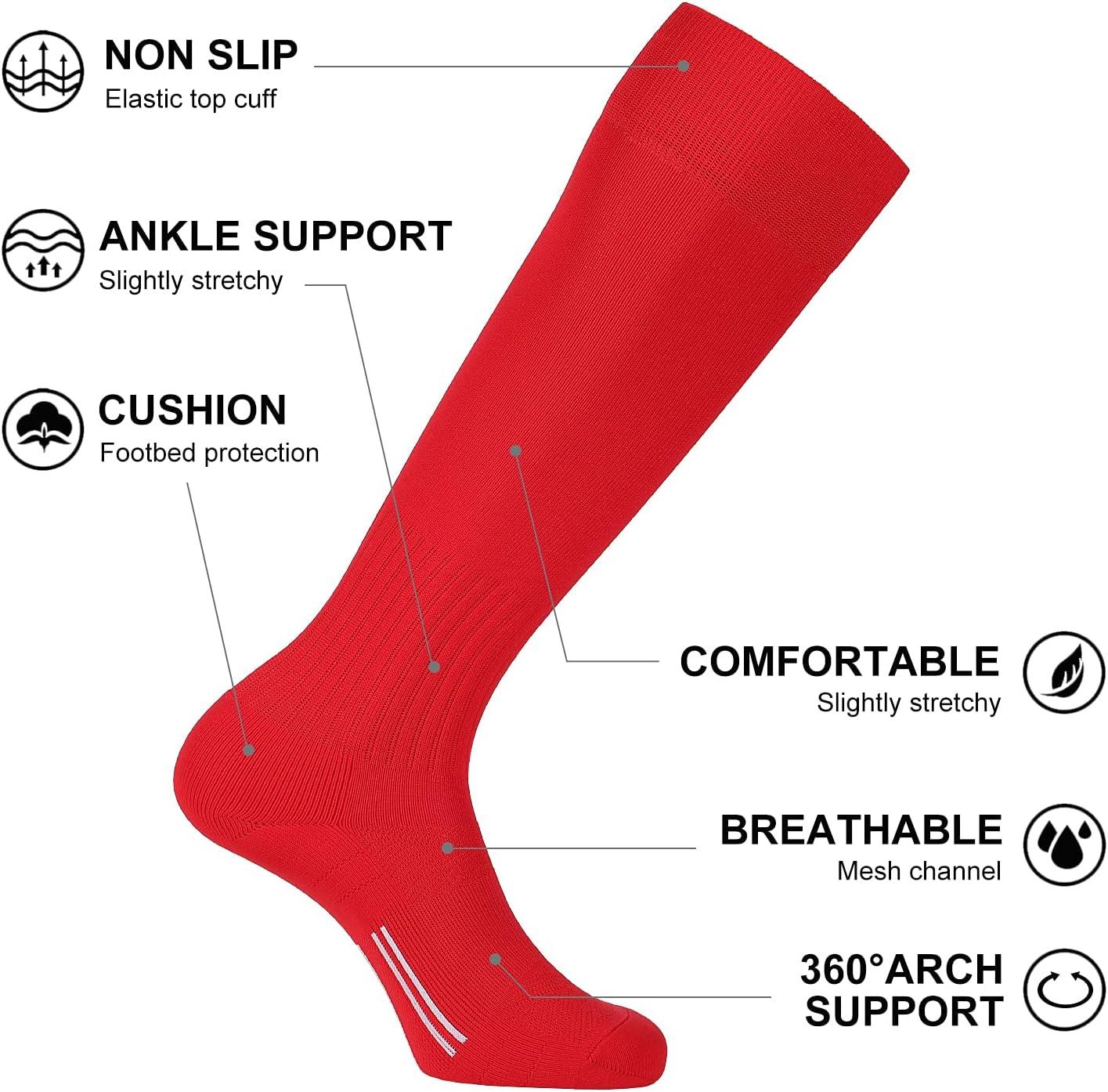 imageFITRELL 23 Pack Soccer Socks Baseball Softball For Youth Kids Boys Girls OverTheCalf Football Socks for Adult Men WomenRed2