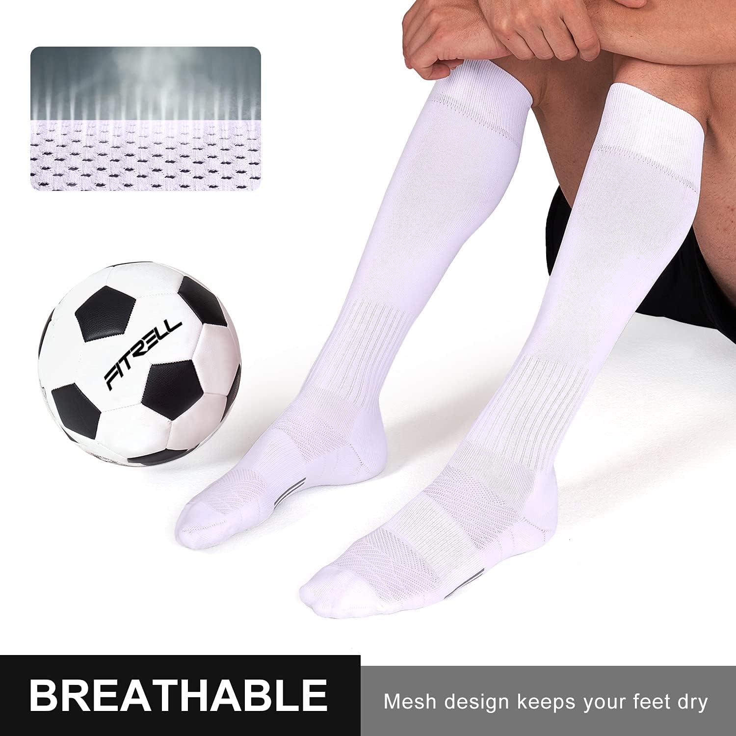 imageFITRELL 23 Pack Soccer Socks Baseball Softball For Youth Kids Boys Girls OverTheCalf Football Socks for Adult Men WomenWhite2