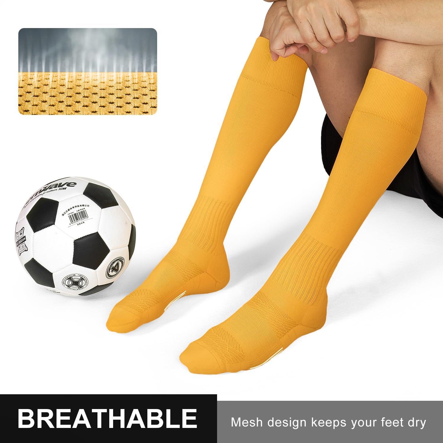 imageFITRELL 23 Pack Soccer Socks Baseball Softball For Youth Kids Boys Girls OverTheCalf Football Socks for Adult Men WomenYellow2