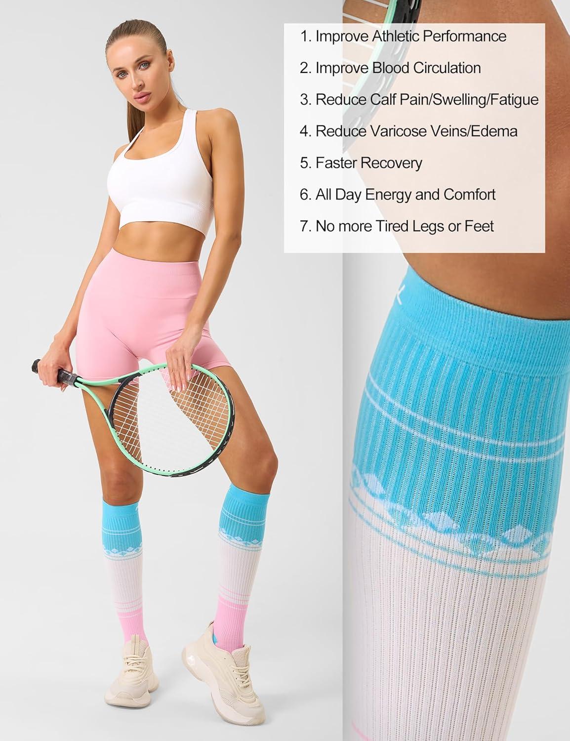 imageFITRELL 3 Pairs Compression Socks for Women and Men 2030mmHgCirculation Support SocksBliss Cream