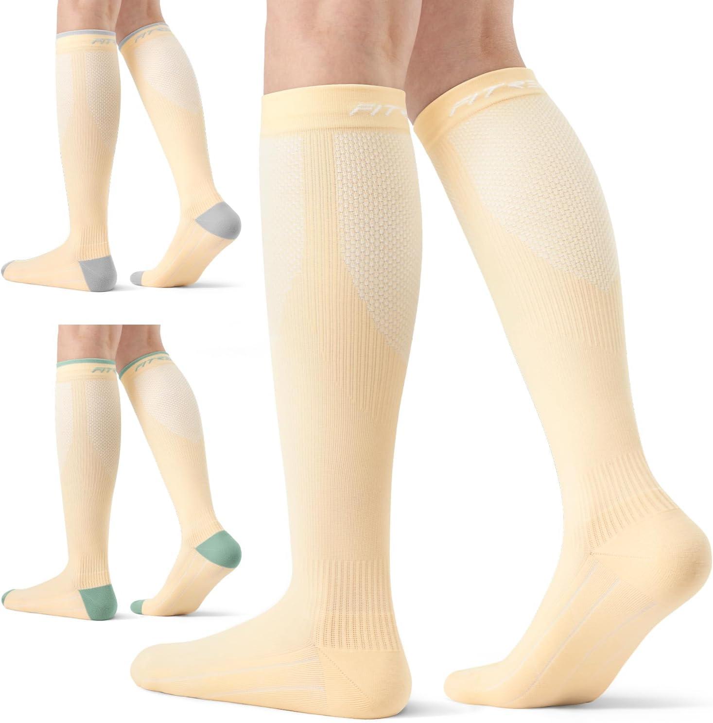 imageFITRELL 3 Pairs Compression Socks for Women and Men 2030mmHgCirculation Support SocksCalming Nude