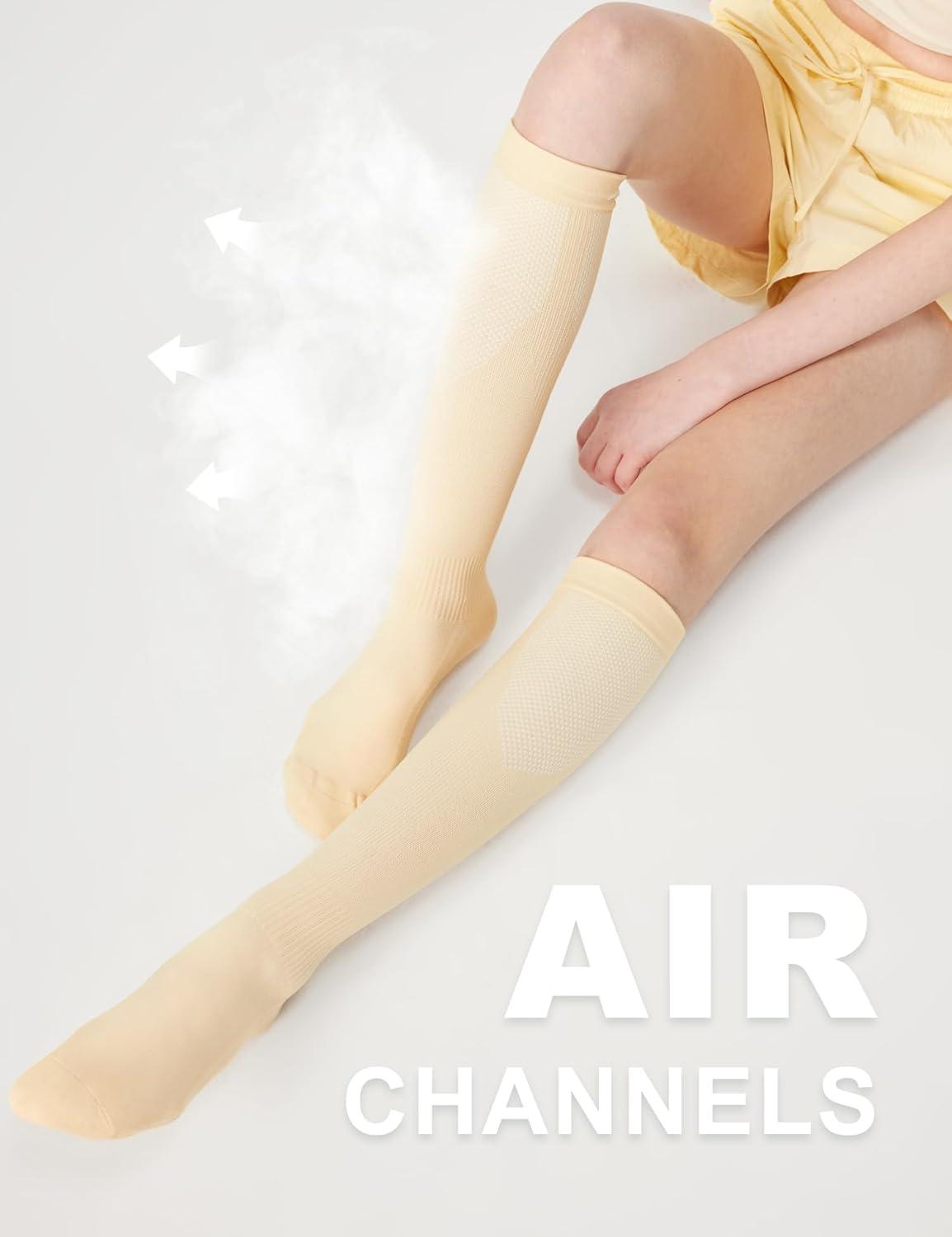 imageFITRELL 3 Pairs Compression Socks for Women and Men 2030mmHgCirculation Support SocksCalming Nude