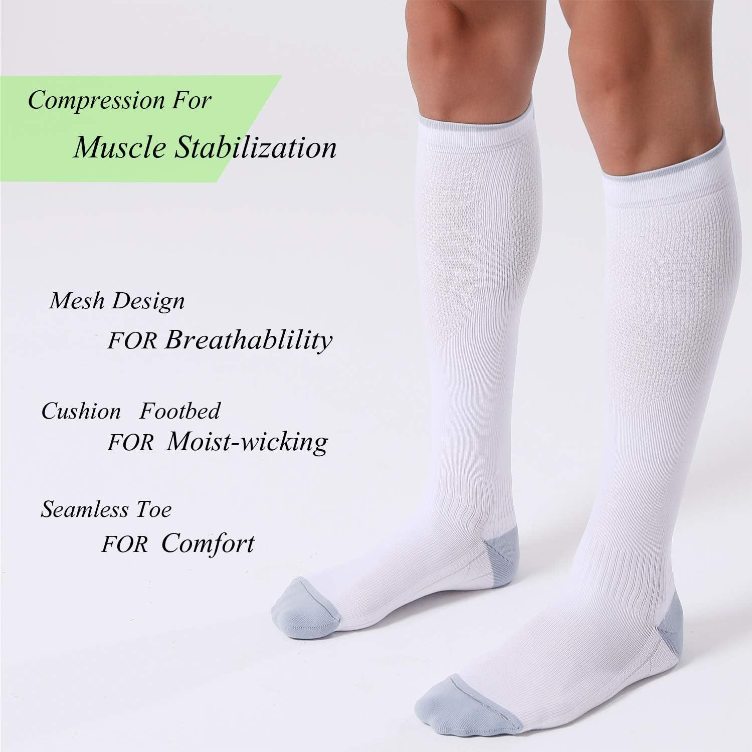 imageFITRELL 3 Pairs Compression Socks for Women and Men 2030mmHgCirculation Support SocksWhite