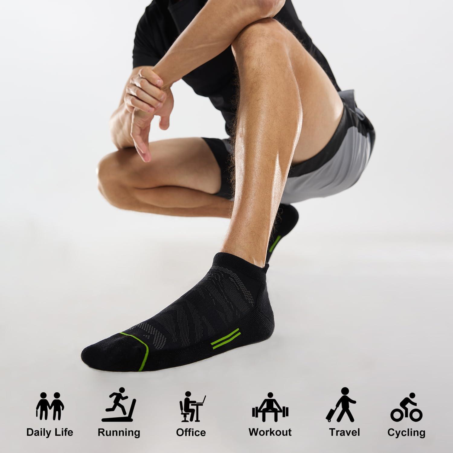 imageFITRELL 6 Pack Mens Ankle Running Socks Low Cut Cushioned Athletic Sports Socks 799121215Blackgreen