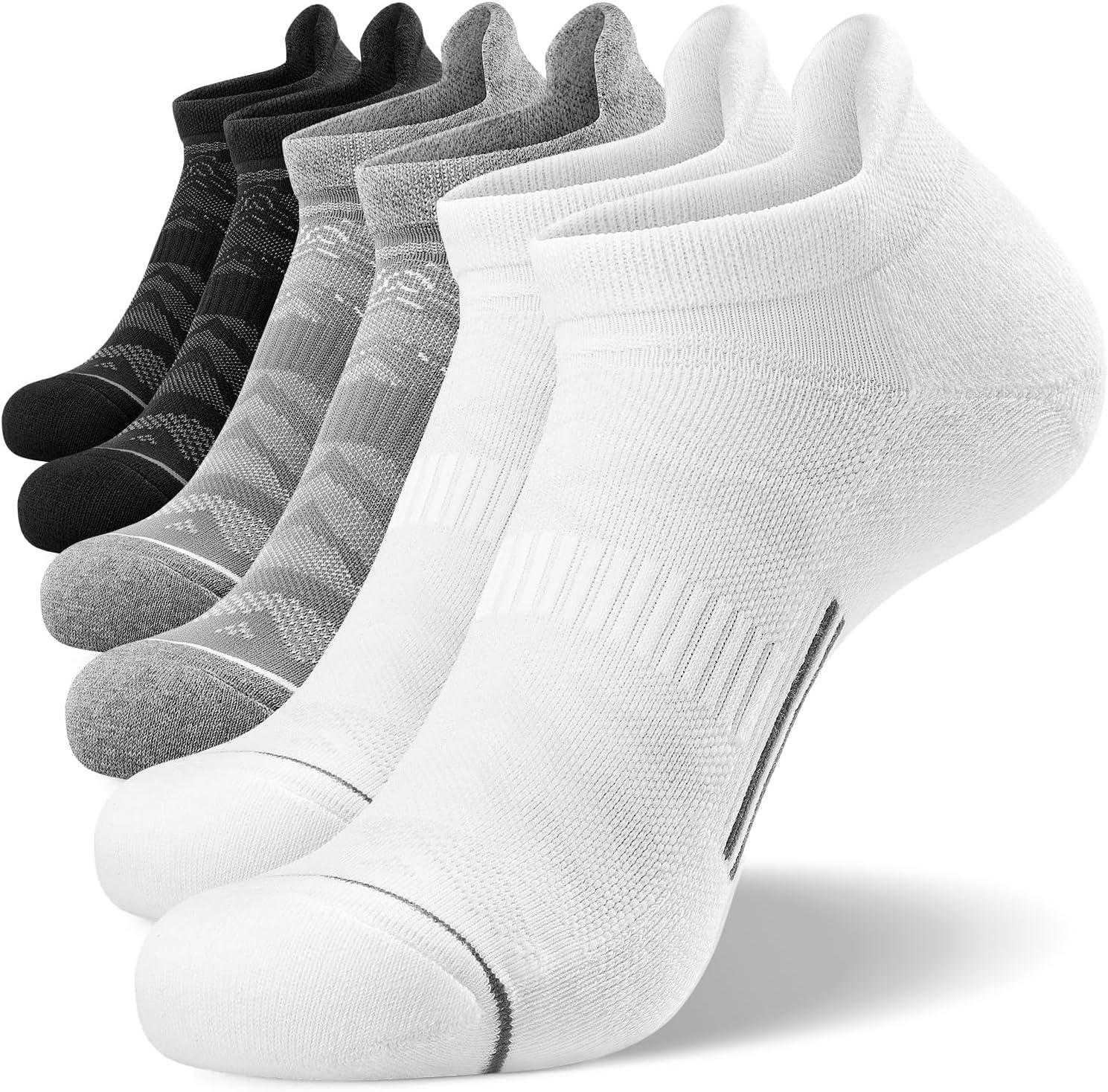 imageFITRELL 6 Pack Mens Ankle Running Socks Low Cut Cushioned Athletic Sports Socks 799121215Blackwhitegrey Mixed