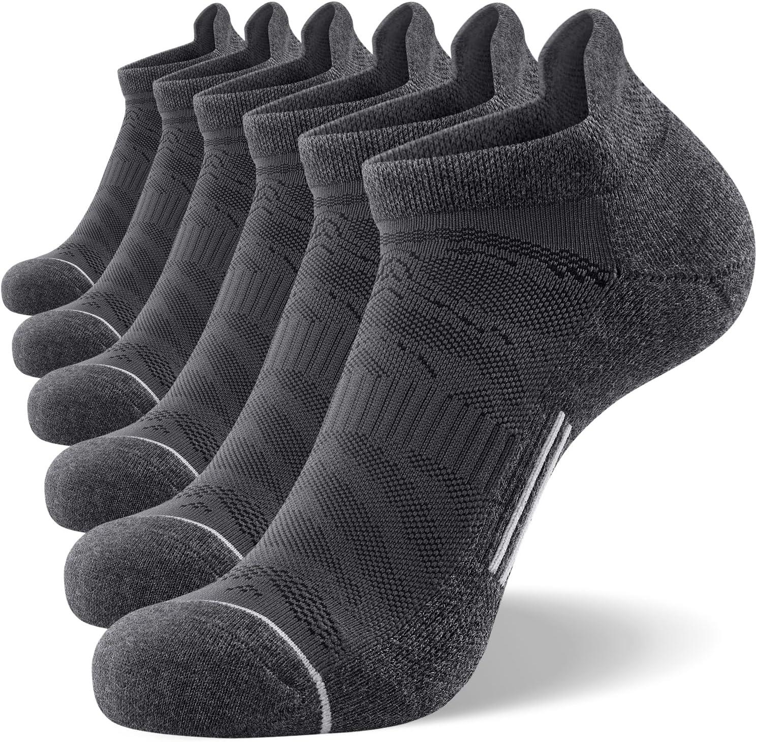 imageFITRELL 6 Pack Mens Ankle Running Socks Low Cut Cushioned Athletic Sports Socks 799121215Dark Greygrey