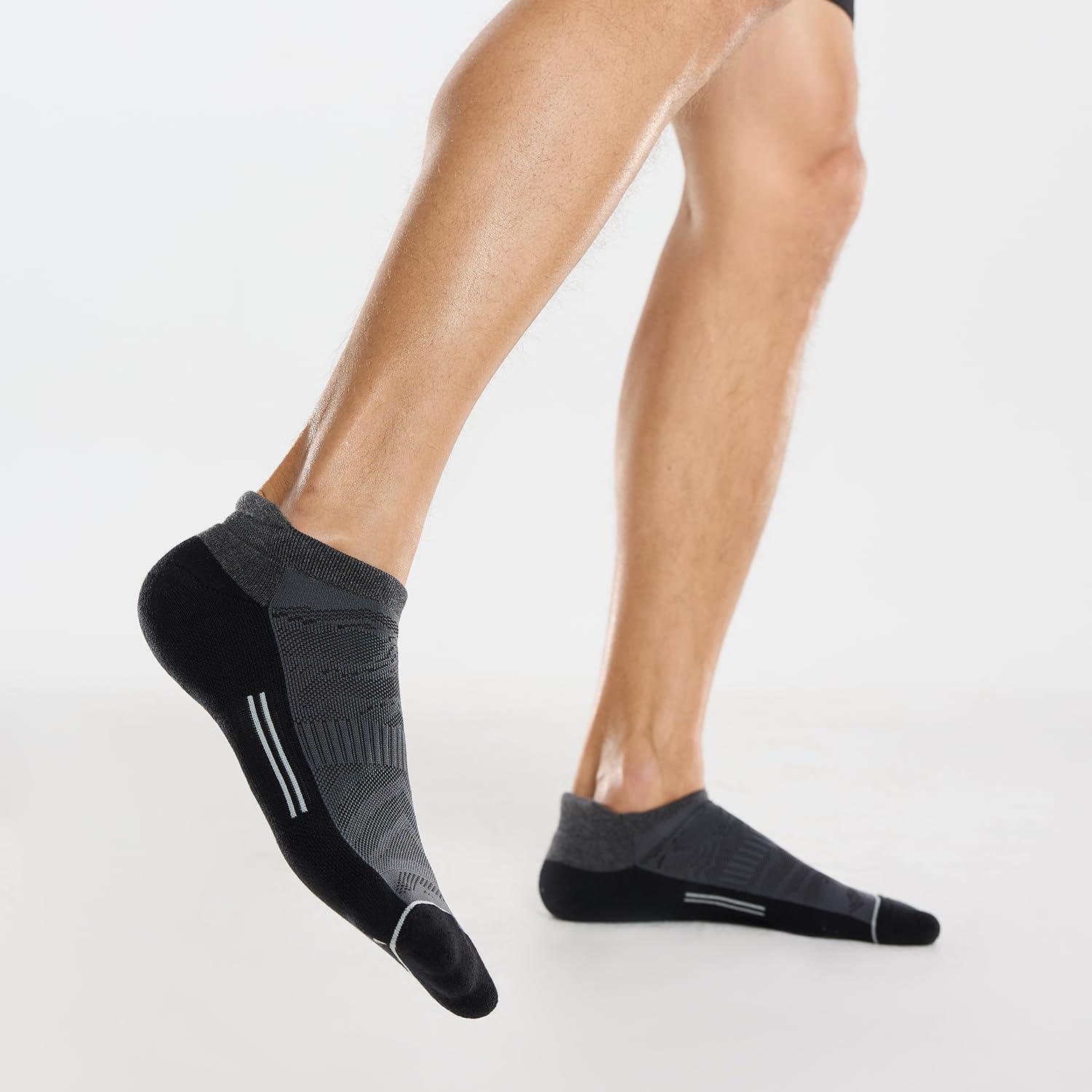 imageFITRELL 6 Pack Mens Ankle Running Socks Low Cut Cushioned Athletic Sports Socks 799121215New Grey Black