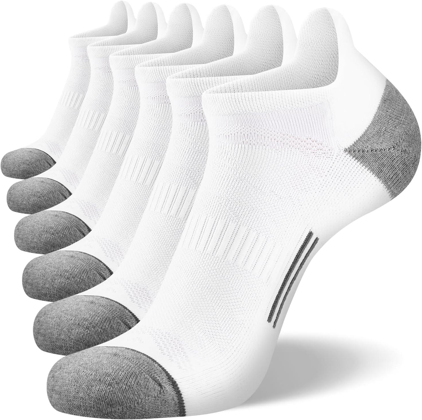 imageFITRELL 6 Pack Mens Ankle Running Socks Low Cut Cushioned Athletic Sports Socks 799121215New White