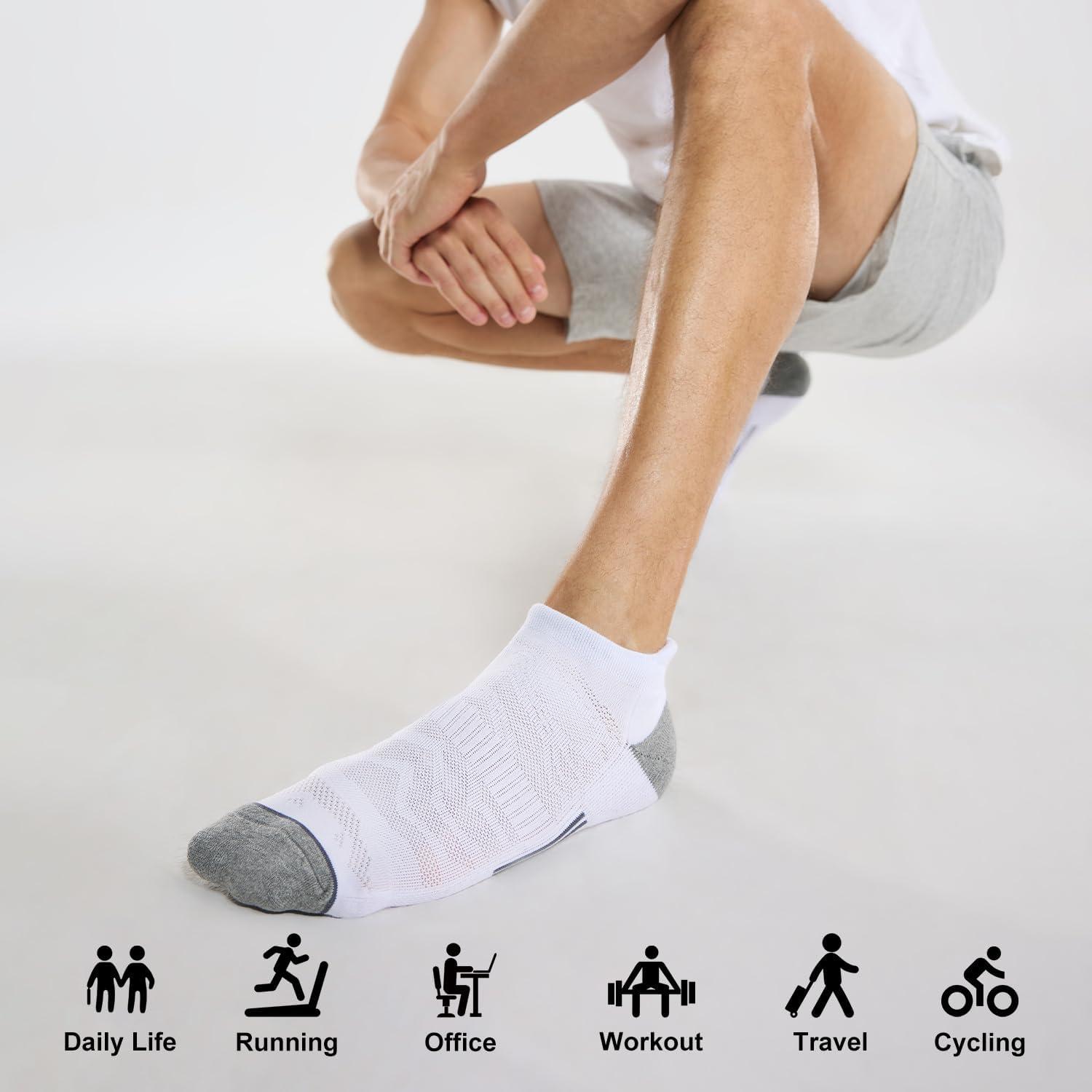 imageFITRELL 6 Pack Mens Ankle Running Socks Low Cut Cushioned Athletic Sports Socks 799121215New White