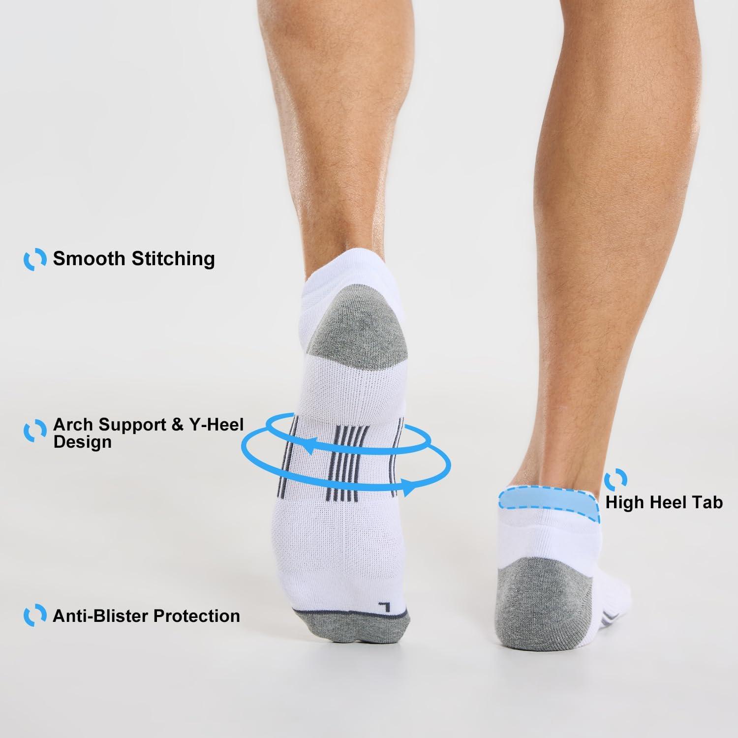 imageFITRELL 6 Pack Mens Ankle Running Socks Low Cut Cushioned Athletic Sports Socks 799121215New White