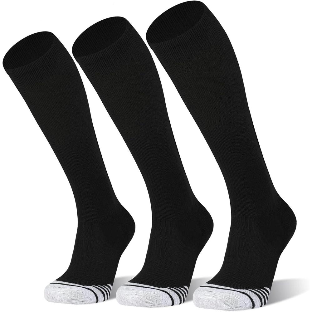 imageFITRELL 23 Pack Baseball Soccer Softball Socks for Kids Youth Men ampamp Women OvertheCalf Knee High Socks Multiple ColorsBlack 3 Pack