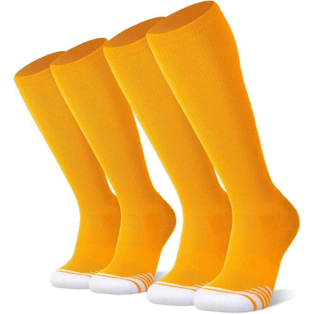imageFITRELL 23 Pack Baseball Soccer Softball Socks for Kids Youth Men ampamp Women OvertheCalf Knee High Socks Multiple ColorsGold 2 Pack