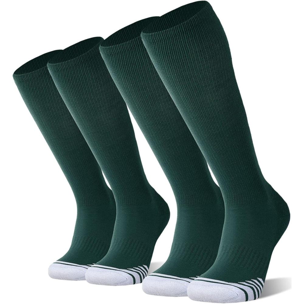imageFITRELL 23 Pack Baseball Soccer Softball Socks for Kids Youth Men ampamp Women OvertheCalf Knee High Socks Multiple ColorsGreen 2 Pack