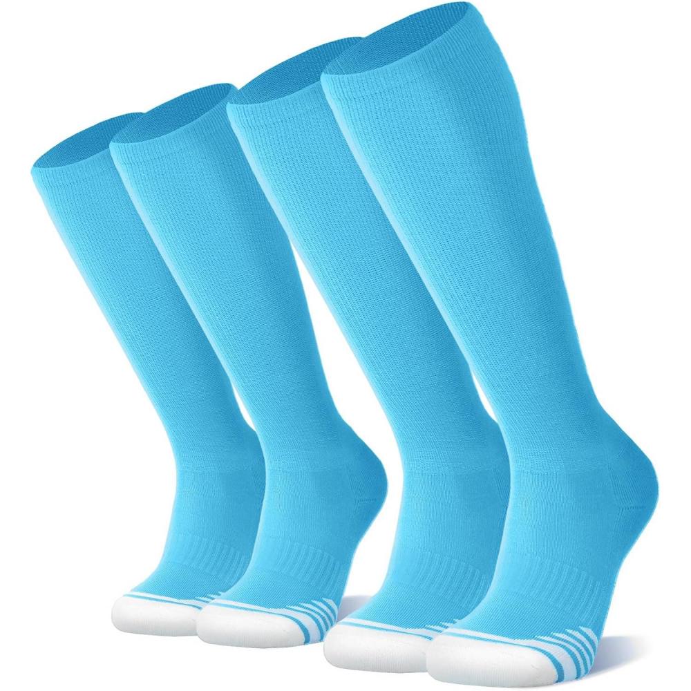 imageFITRELL 23 Pack Baseball Soccer Softball Socks for Kids Youth Men ampamp Women OvertheCalf Knee High Socks Multiple ColorsLight Blue 2 Pack