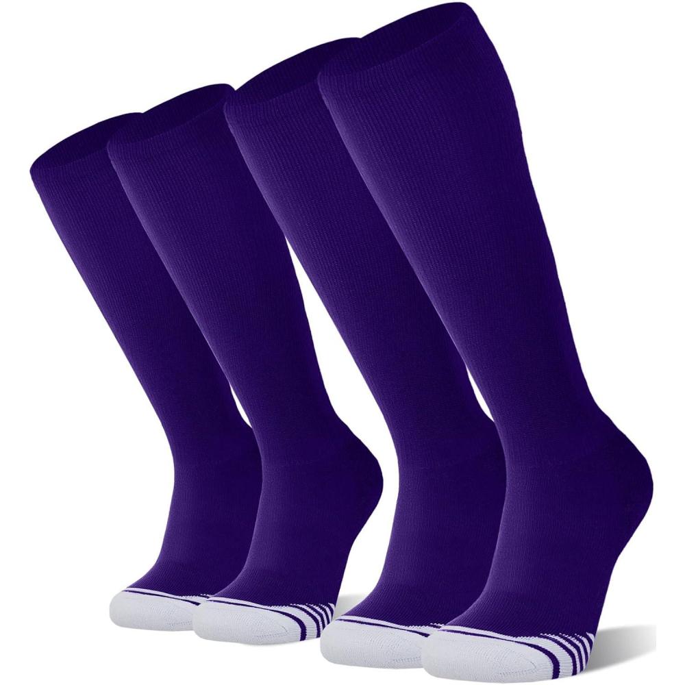 imageFITRELL 23 Pack Baseball Soccer Softball Socks for Kids Youth Men ampamp Women OvertheCalf Knee High Socks Multiple ColorsPurple 2 Pack