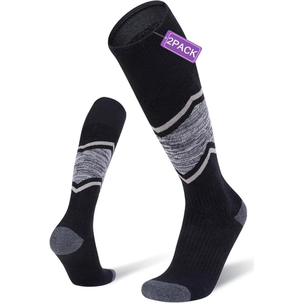 imageFITRELL 23 Pack Merino Wool Ski Socks for Snowboarding Full Cushioned Winter Thermal Kneehigh Warm Socks for Men and WomenBlack