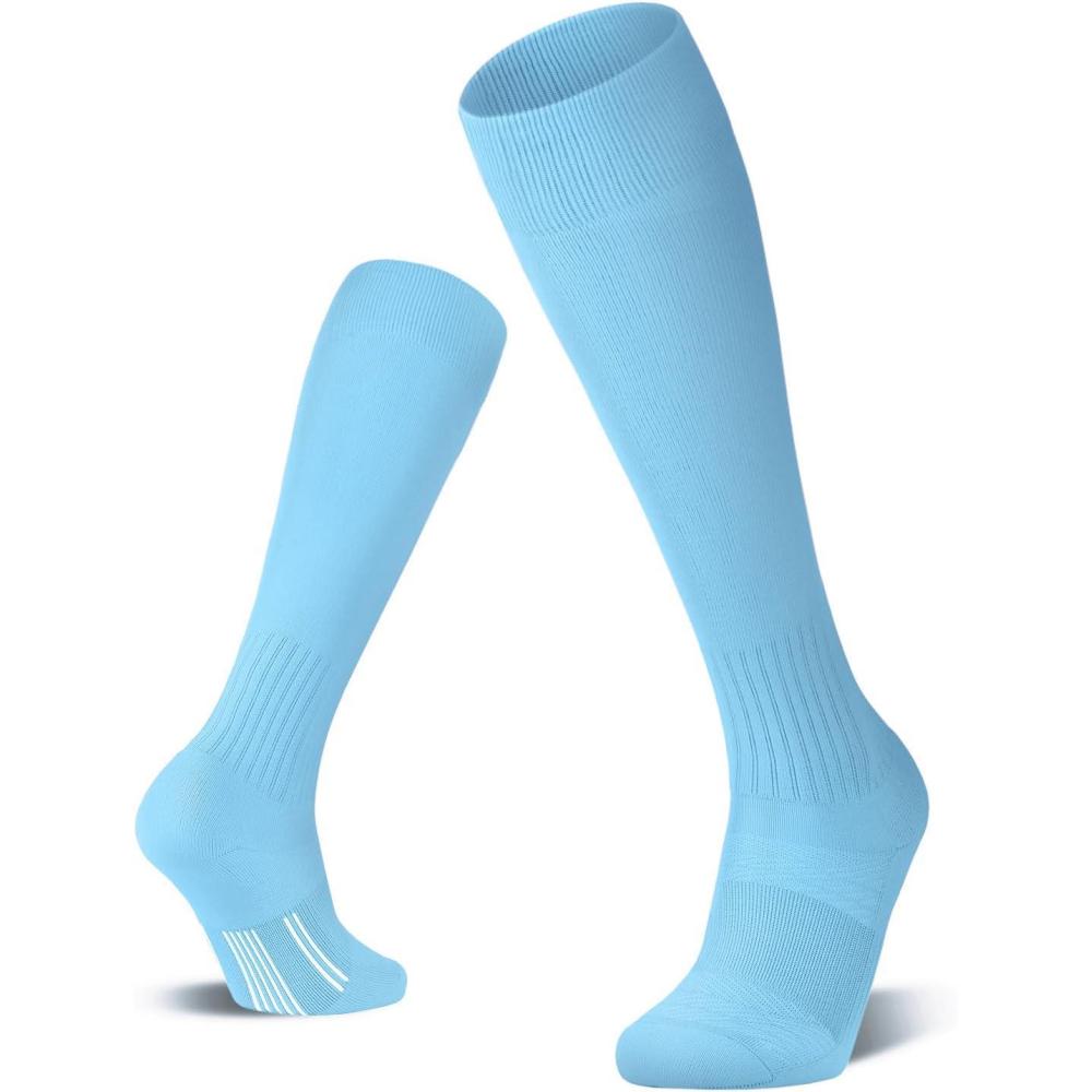 imageFITRELL 23 Pack Soccer Socks Baseball Softball For Youth Kids Boys Girls OverTheCalf Football Socks for Adult Men WomenLight Blue2