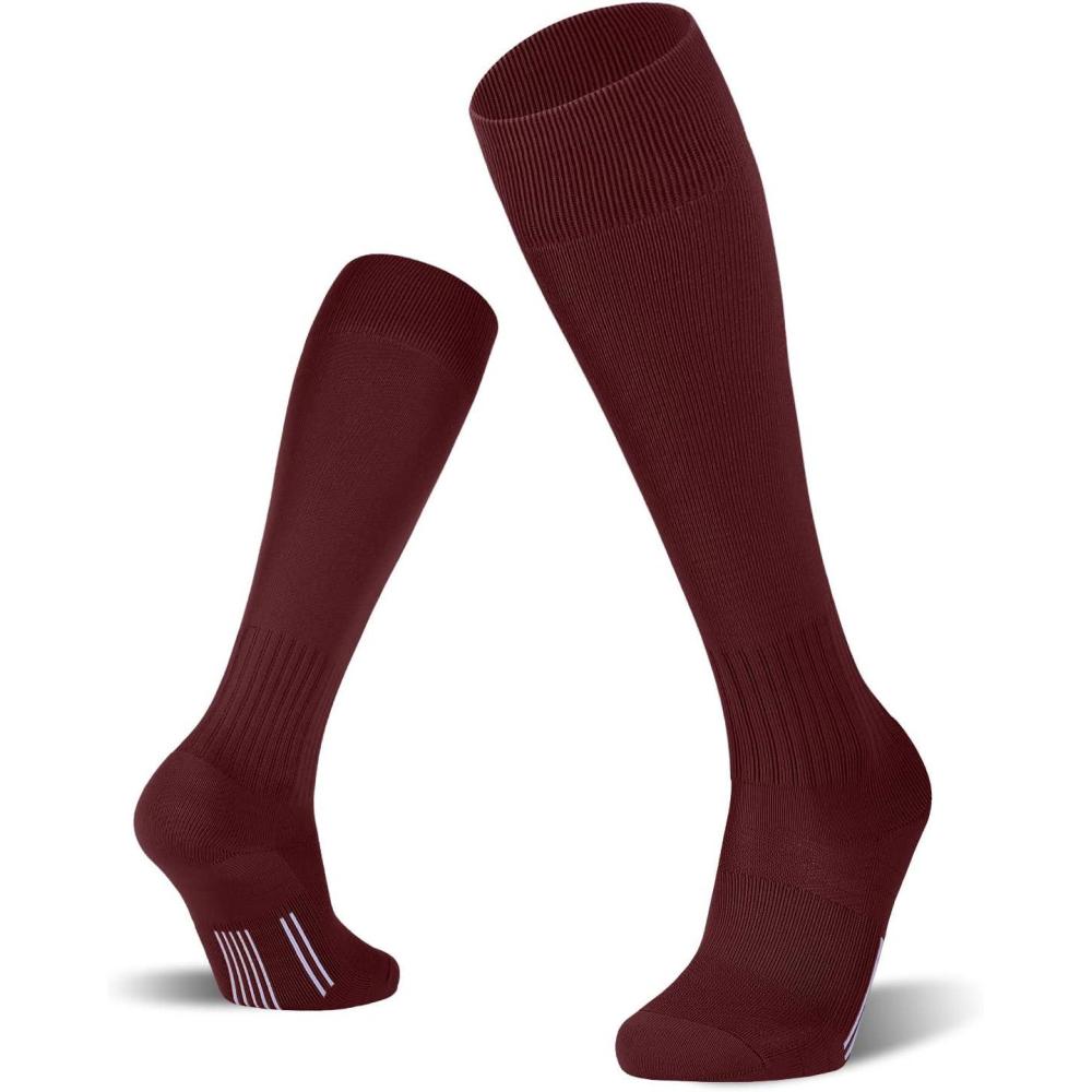imageFITRELL 23 Pack Soccer Socks Baseball Softball For Youth Kids Boys Girls OverTheCalf Football Socks for Adult Men WomenMaroon2