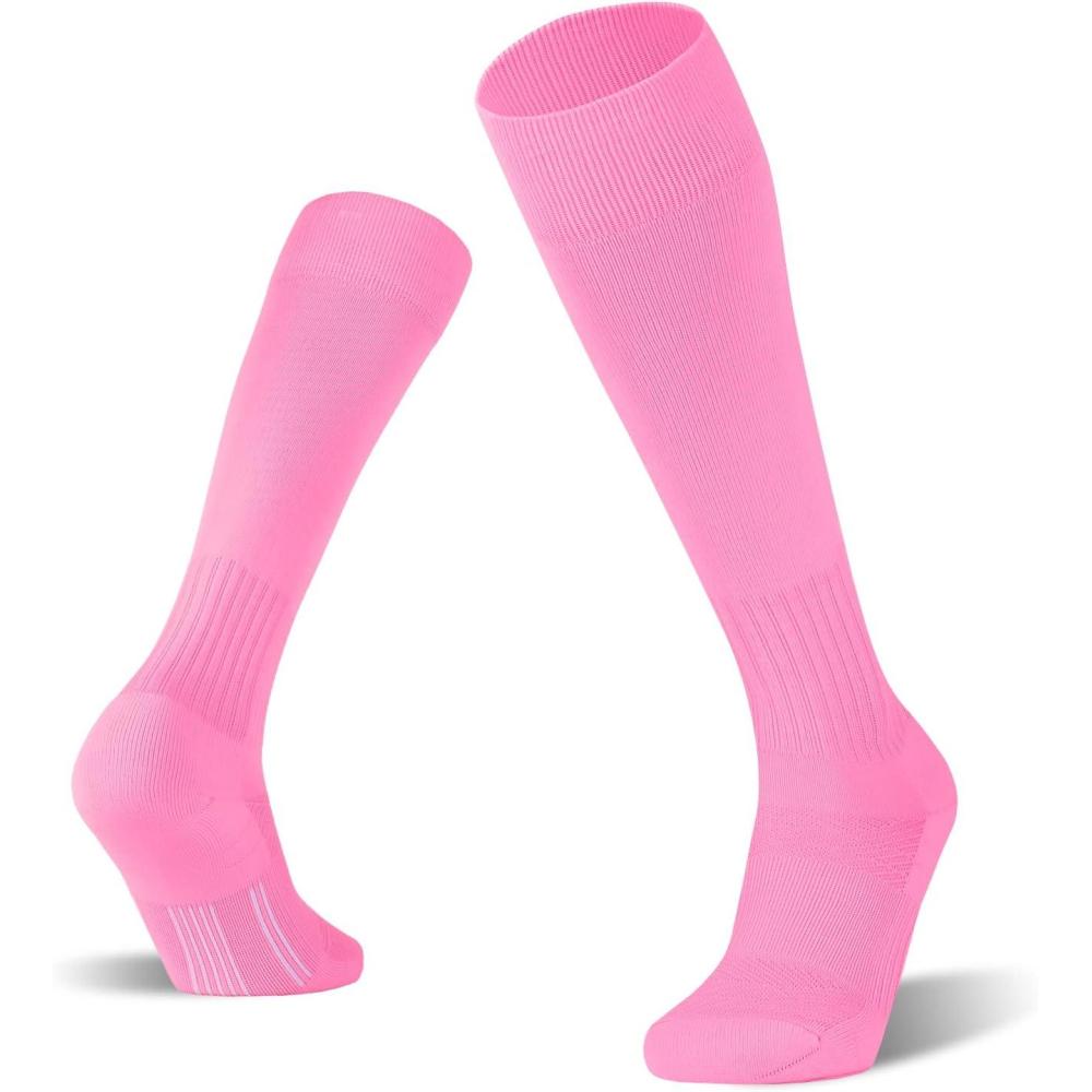 imageFITRELL 23 Pack Soccer Socks Baseball Softball For Youth Kids Boys Girls OverTheCalf Football Socks for Adult Men WomenPink2