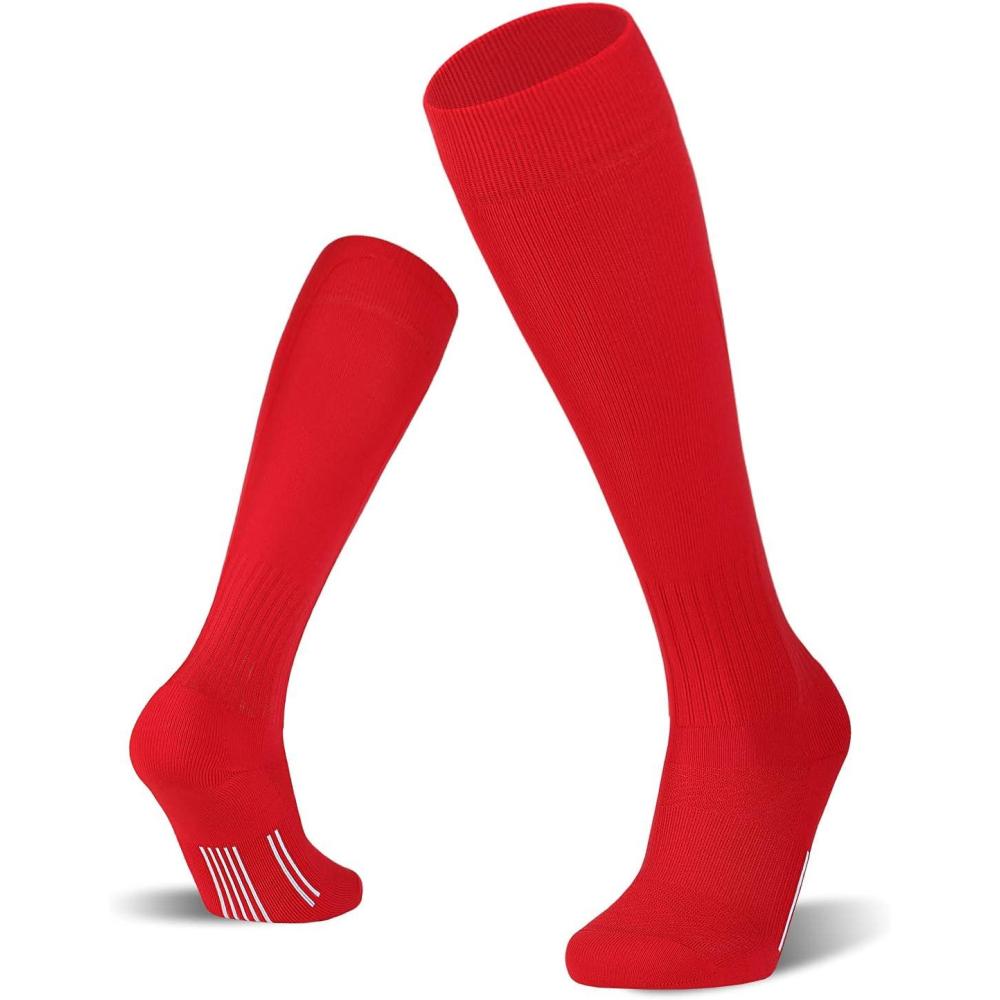 imageFITRELL 23 Pack Soccer Socks Baseball Softball For Youth Kids Boys Girls OverTheCalf Football Socks for Adult Men WomenRed2
