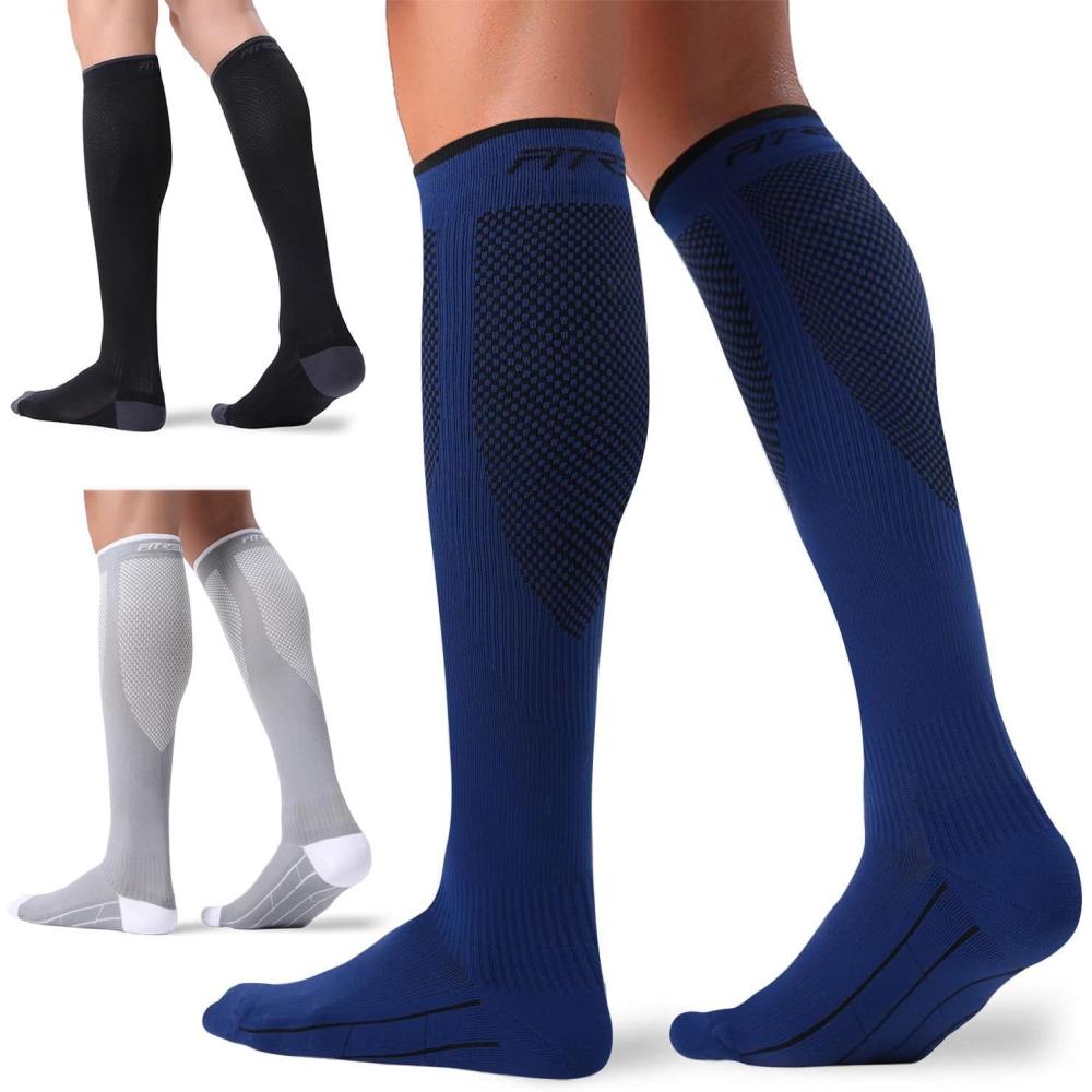 imageFITRELL 3 Pairs Compression Socks for Women and Men 2030mmHgCirculation Support SocksBlackGreyNavy