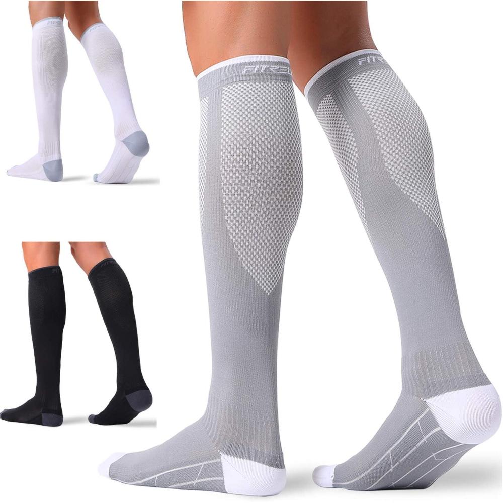 imageFITRELL 3 Pairs Compression Socks for Women and Men 2030mmHgCirculation Support SocksBlackwhitegrey