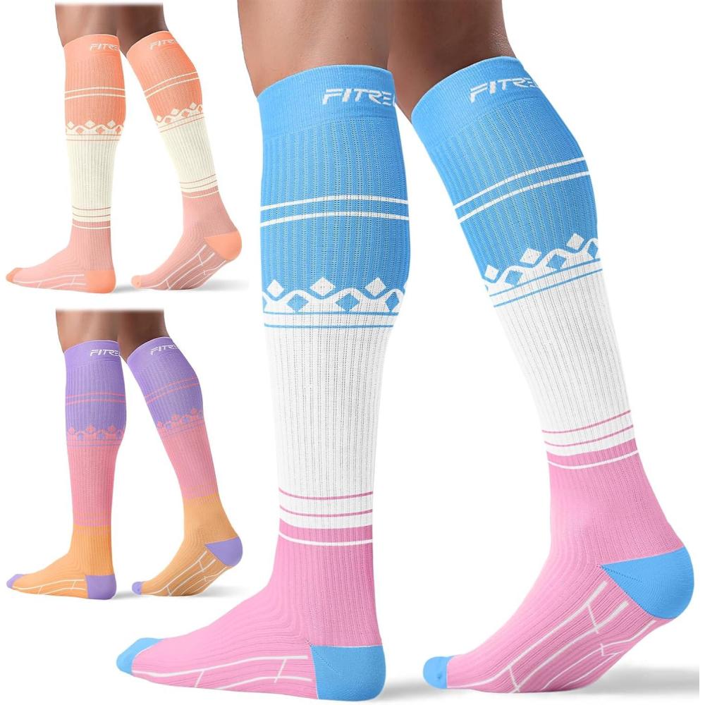 imageFITRELL 3 Pairs Compression Socks for Women and Men 2030mmHgCirculation Support SocksBliss Cream
