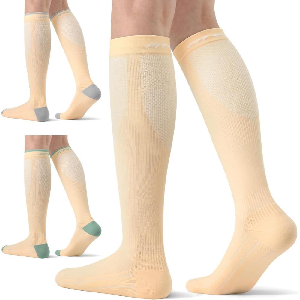 imageFITRELL 3 Pairs Compression Socks for Women and Men 2030mmHgCirculation Support SocksCalming Nude