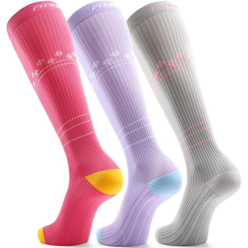 imageFITRELL 3 Pairs Compression Socks for Women and Men 2030mmHgCirculation Support SocksGreylavenderpink