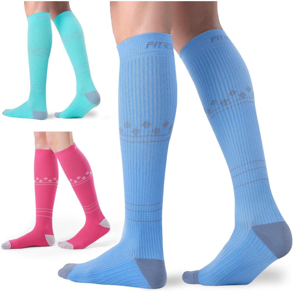 imageFITRELL 3 Pairs Compression Socks for Women and Men 2030mmHgCirculation Support SocksMintPeachyHaze Blue