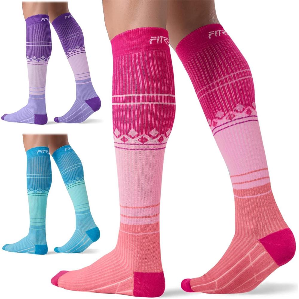 imageFITRELL 3 Pairs Compression Socks for Women and Men 2030mmHgCirculation Support SocksPinkpurpleblue