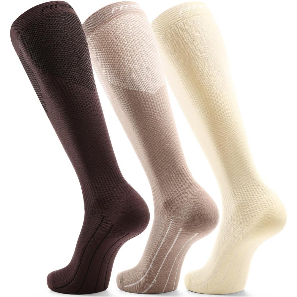 imageFITRELL 3 Pairs Compression Socks for Women and Men 2030mmHgCirculation Support SocksTanalmondkhaki