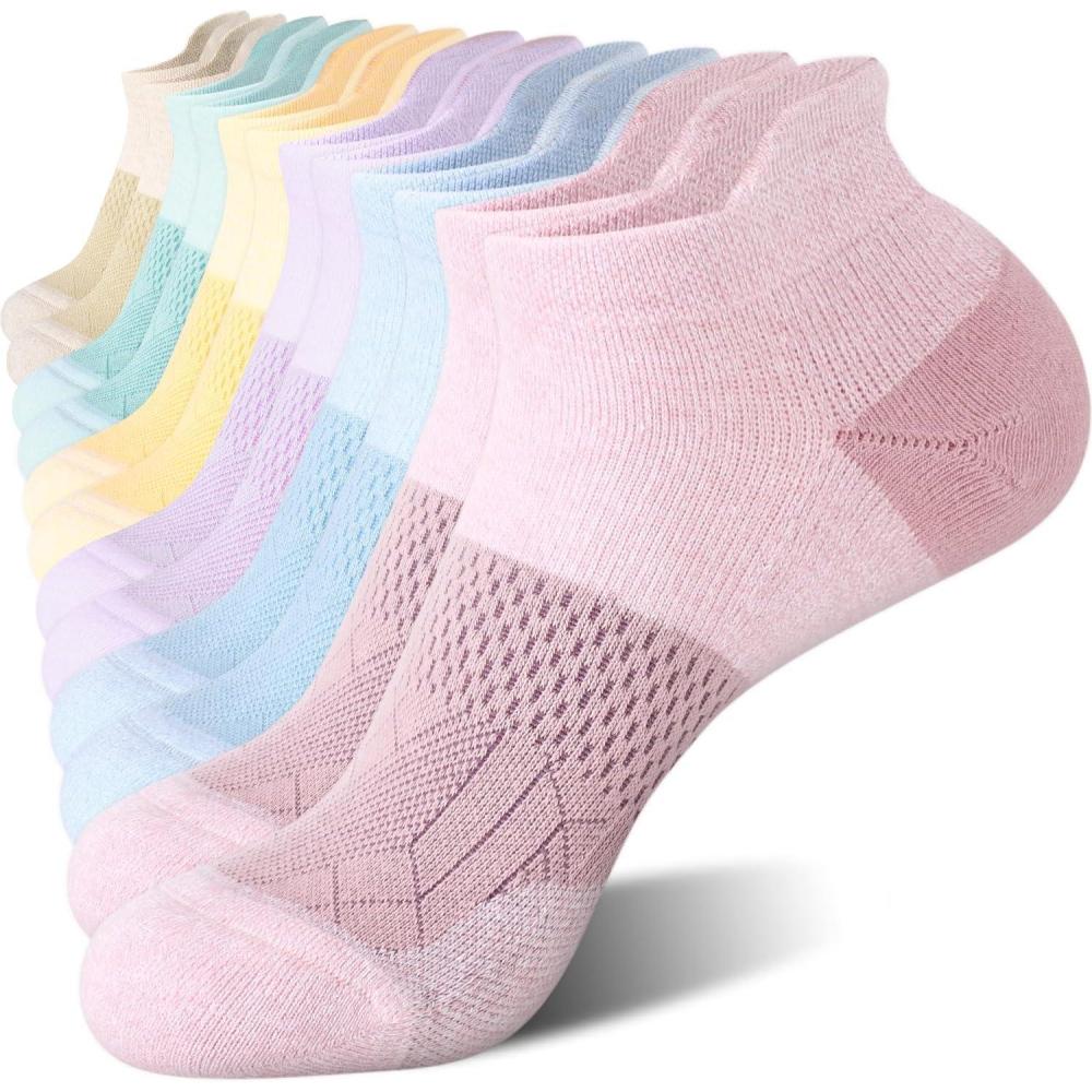 imageFITRELL 56 Pairs Ankle Running Socks for Women Athletic Cushioned Low Cut Tab Sports Socks6 Pairs Macaron