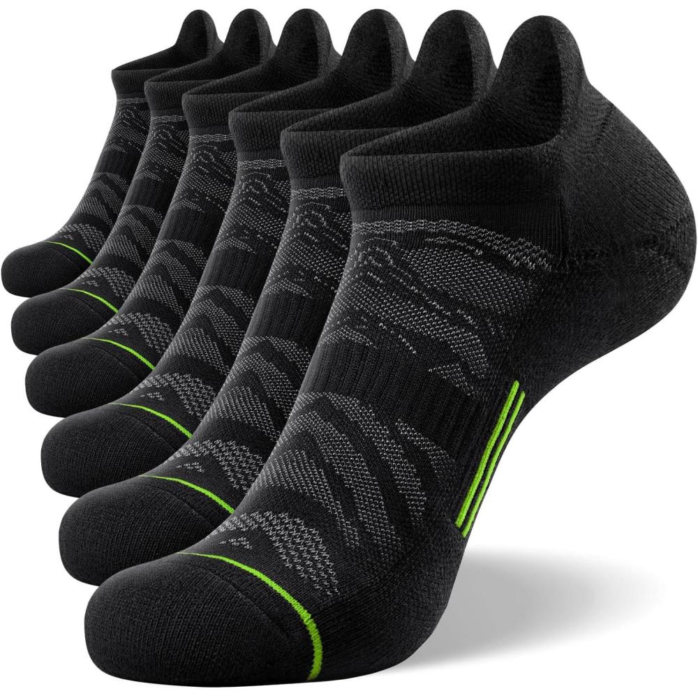 imageFITRELL 6 Pack Mens Ankle Running Socks Low Cut Cushioned Athletic Sports Socks 799121215Blackgreen