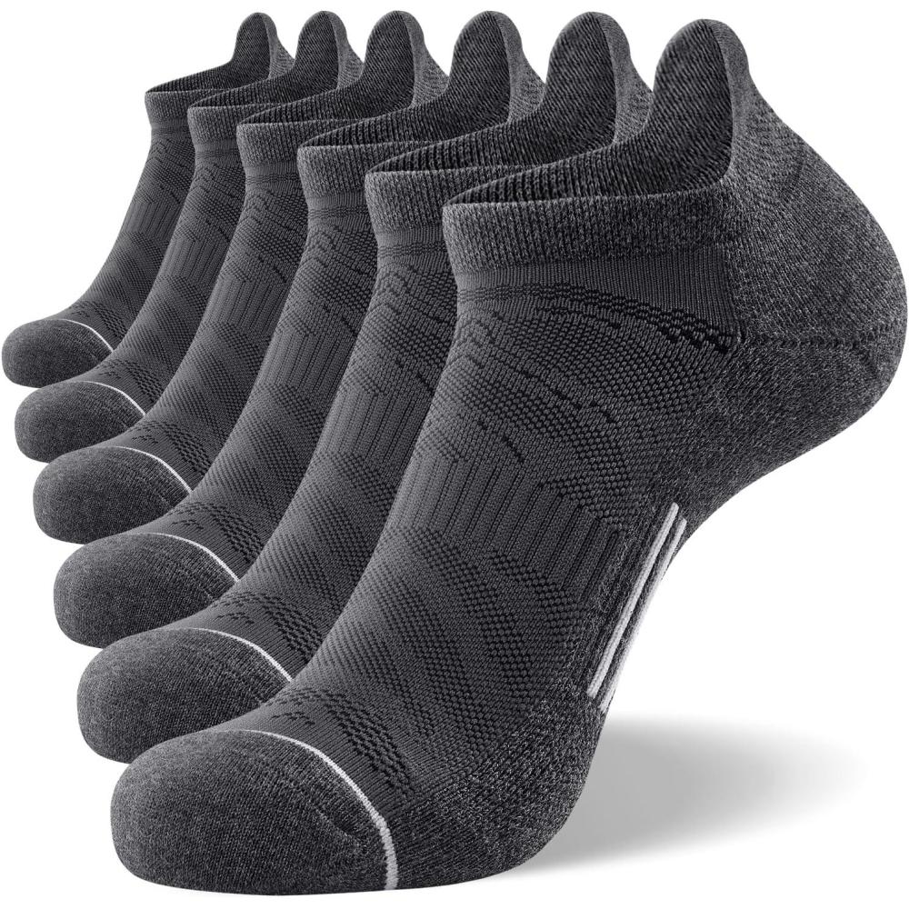 imageFITRELL 6 Pack Mens Ankle Running Socks Low Cut Cushioned Athletic Sports Socks 799121215Dark Greygrey