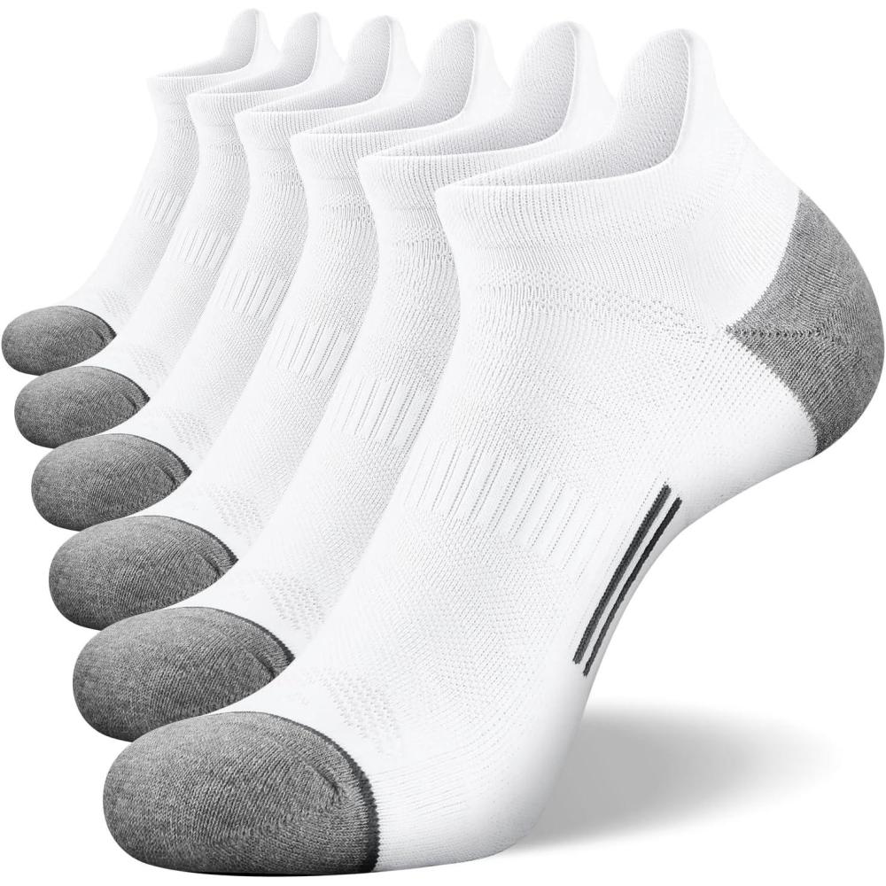 imageFITRELL 6 Pack Mens Ankle Running Socks Low Cut Cushioned Athletic Sports Socks 799121215New White