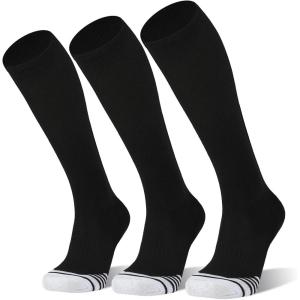 FITRELL 2/3 Pack Baseball Soccer Softball Socks for Kids Youth Men & Women Over-the-Calf Knee High Socks (Multiple Colors)(Black (3 Pack))
