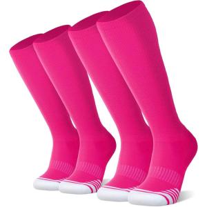 FITRELL 2/3 Pack Baseball Soccer Softball Socks for Kids Youth Men & Women Over-the-Calf Knee High Socks (Multiple Colors)(Hot Pink (2 Pack))