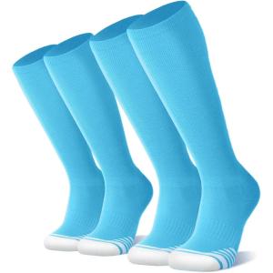 FITRELL 2/3 Pack Baseball Soccer Softball Socks for Kids Youth Men & Women Over-the-Calf Knee High Socks (Multiple Colors)(Light Blue (2 Pack))