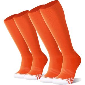 FITRELL 2/3 Pack Baseball Soccer Softball Socks for Kids Youth Men & Women Over-the-Calf Knee High Socks (Multiple Colors)(Orange (2 Pack))