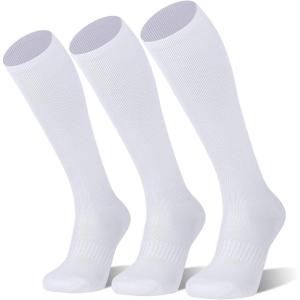 FITRELL 2/3 Pack Baseball Soccer Softball Socks for Kids Youth Men & Women Over-the-Calf Knee High Socks (Multiple Colors)(White (3 Pack))