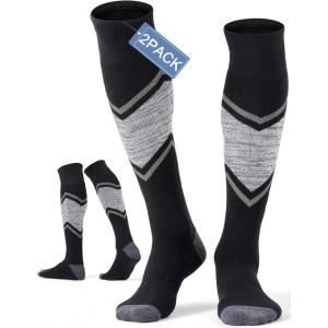 FITRELL 2/3 Pack Merino Wool Ski Socks for Snowboarding, Full Cushioned Winter Thermal Knee-high Warm Socks for Men and Women(Black1)