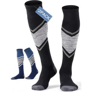 FITRELL 2/3 Pack Merino Wool Ski Socks for Snowboarding, Full Cushioned Winter Thermal Knee-high Warm Socks for Men and Women(Black+blue)